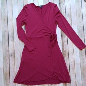 Long Sleeve Wrap Dress - Maroon